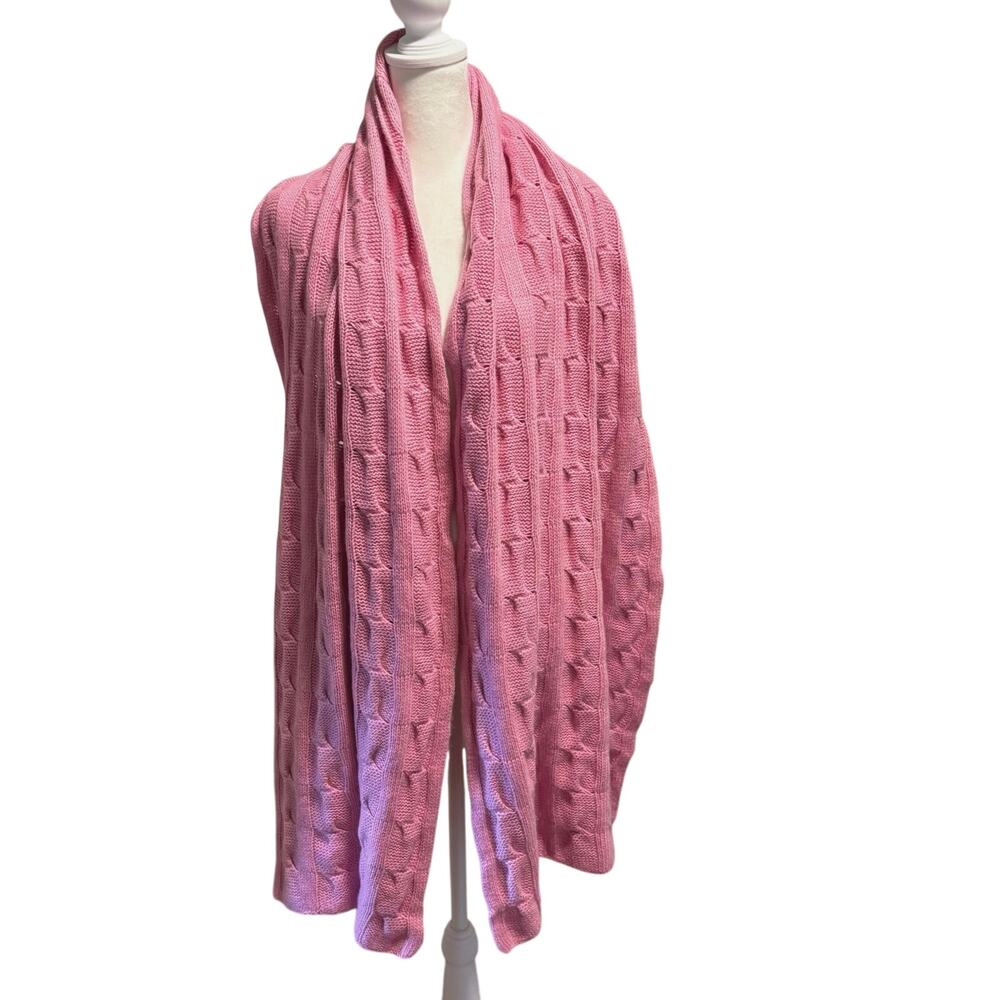 Ann Taylor Scarf Cable Knit Cashmere Wool Silk Pink 20”x 89”